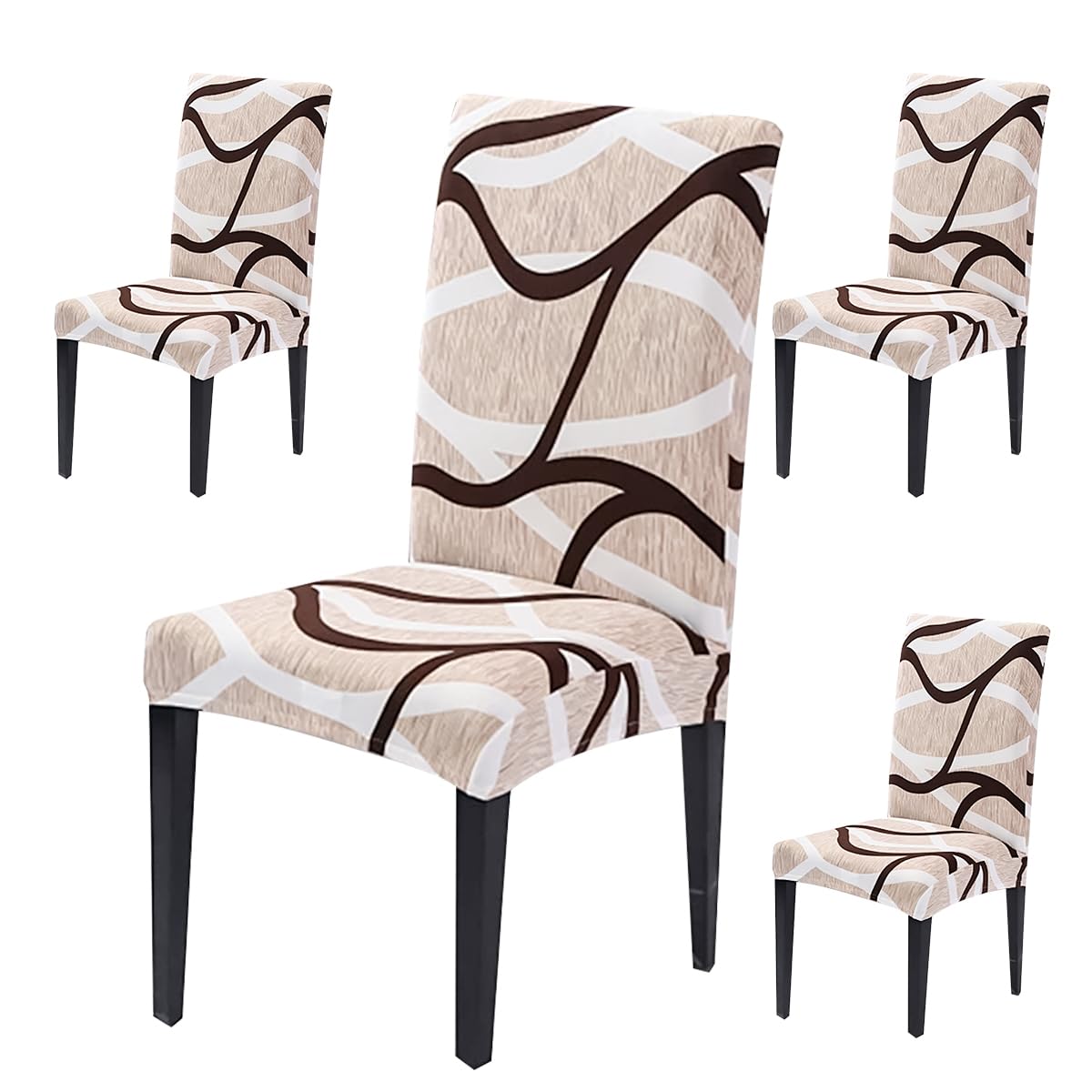 Supvox Washable Polyester & Spandex Chair Cover (Off-White, Line Pattern, 4 Pieces) Supvox Washable Polyester & Spandex Chair Cover (Off-White, Line Pattern, 4 Pieces)